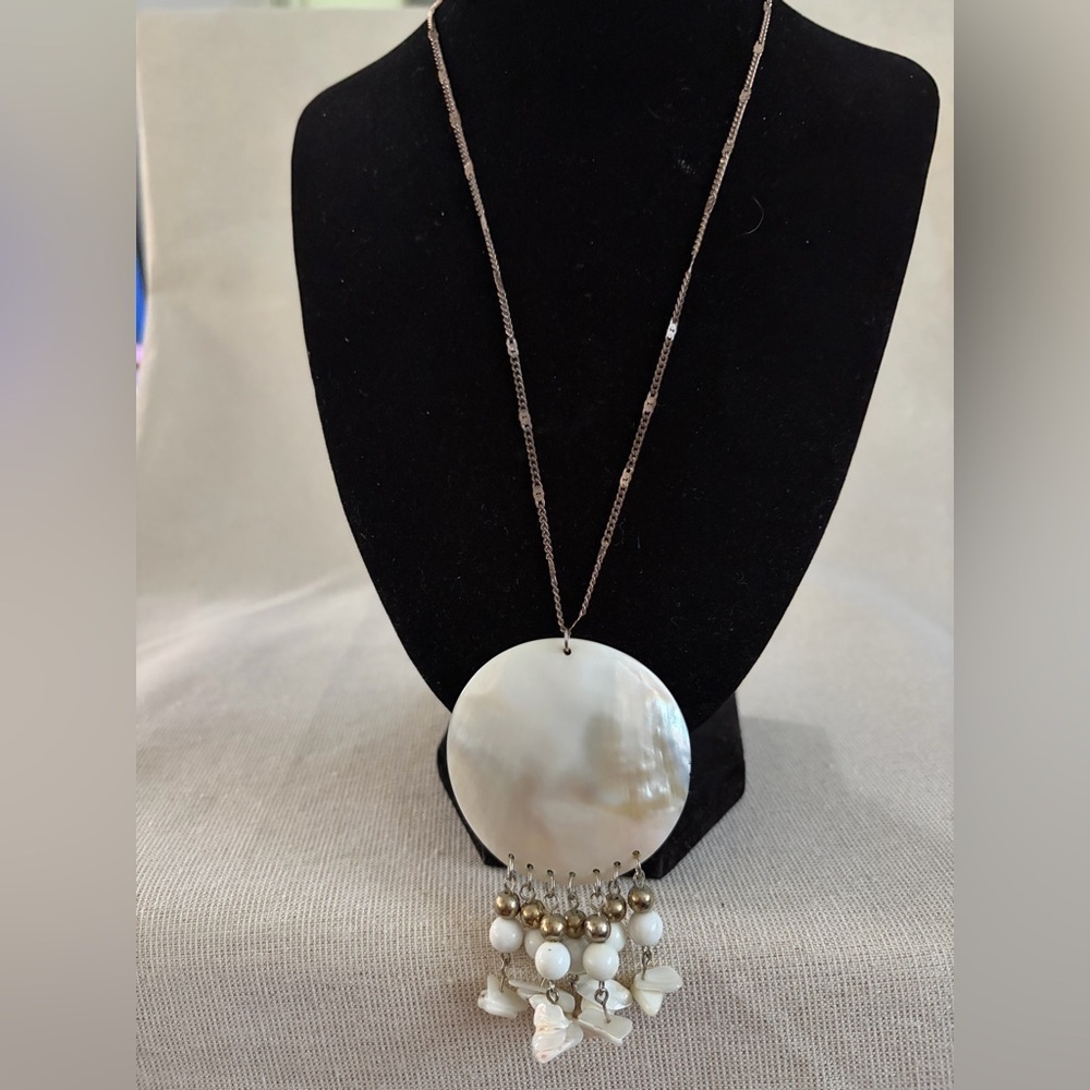 White Mother-of-Pearl Pendant Necklace with Dangle Accents